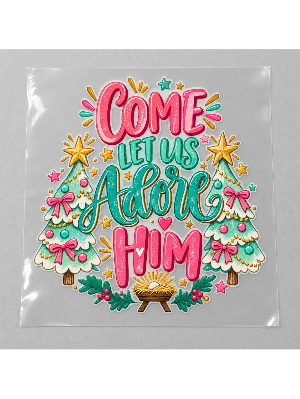 4 Pack Come Let Us Adore Him Christmas DTF Heat Transfers 10 Inch
